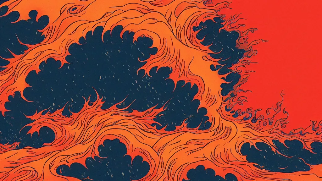 Prompt: a fiery lava tsunami in the style of hokusai, artstation, digital art,
