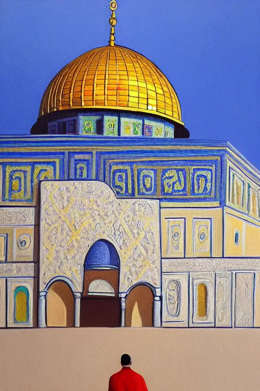 Prompt: a beautiful painting of dome of the rock jerusalem and f a muslim is praying in front of it, trending on artstation