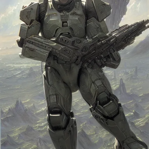 Image similar to Master Chief art by Donato Giancola and Bayard Wu, digital art, trending on artstation