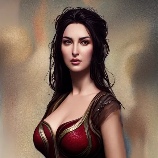 Prompt: realistic detailed semirealism Monica Bellucci as Persephone, 4K high resolution quality artstyle professional artists WLOP, Aztodio, Taejune Kim, Guweiz, Pixiv, Instagram, Artstation