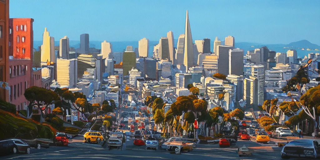 Image similar to new painting of San Francisco city by Greg Aronson, artstation