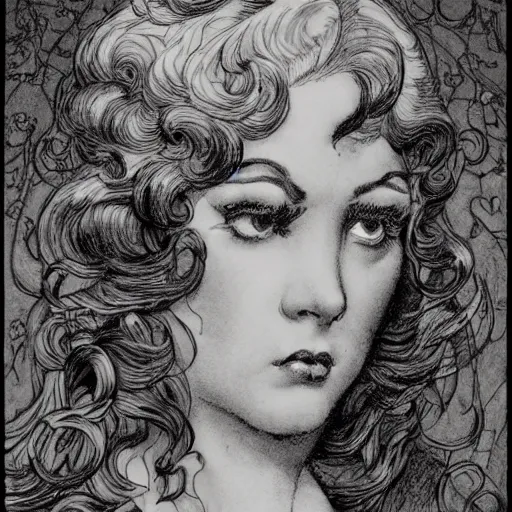 Image similar to a portrait in the style of charles dulac and virgil finlay and charles dana gibson.