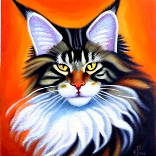 Image similar to beautiful oil painting of an orange maine - coon with a white beard. wearing a white sombrero