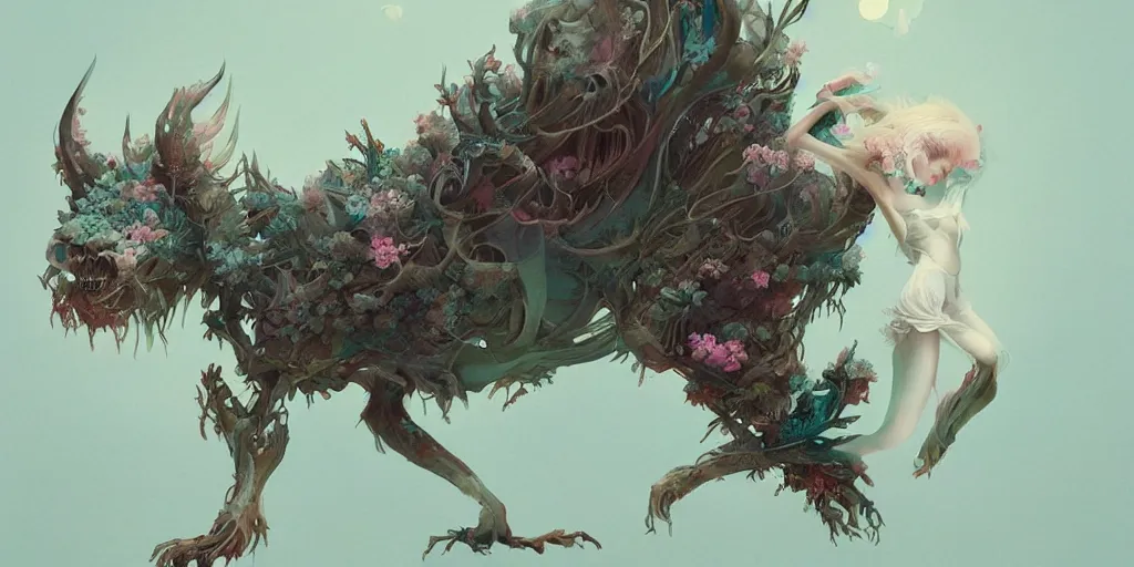 Image similar to breathtaking delicate detailed concept art painting creature, by hsiao - ron cheng, bizarre compositions, exquisite detail, pastel colors, 8 k