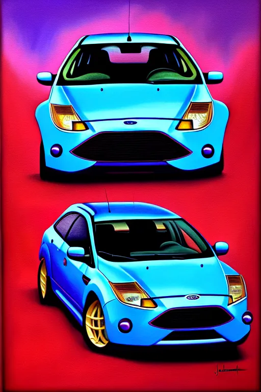 Image similar to a photorealistic painting of ford focus hatchback by johfra bosschart, lisa frank, dark fantasy art, high detail, trending on artstation