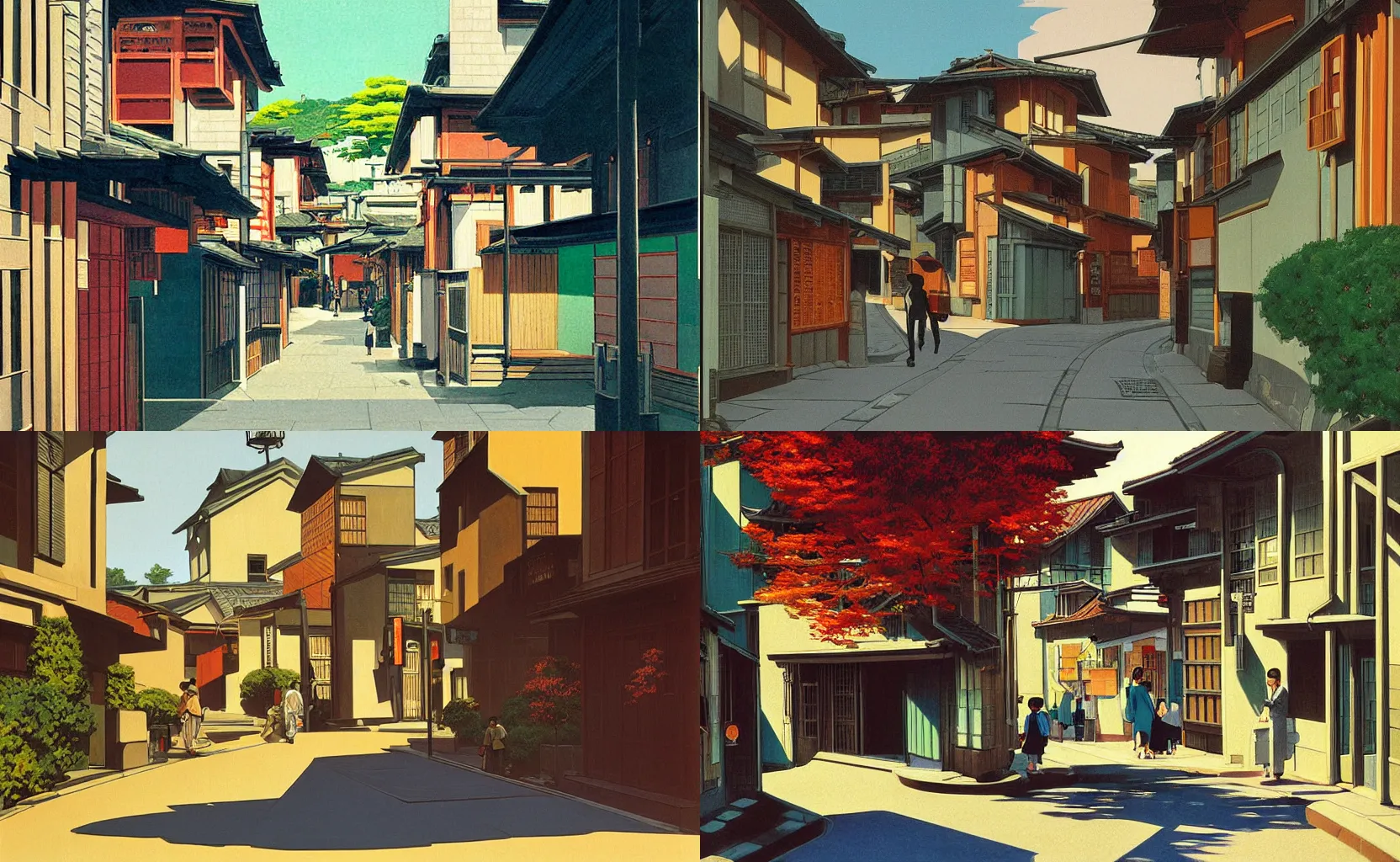 Prompt: a quaint street in Kyoto, painting by Syd Mead and Edward Hopper