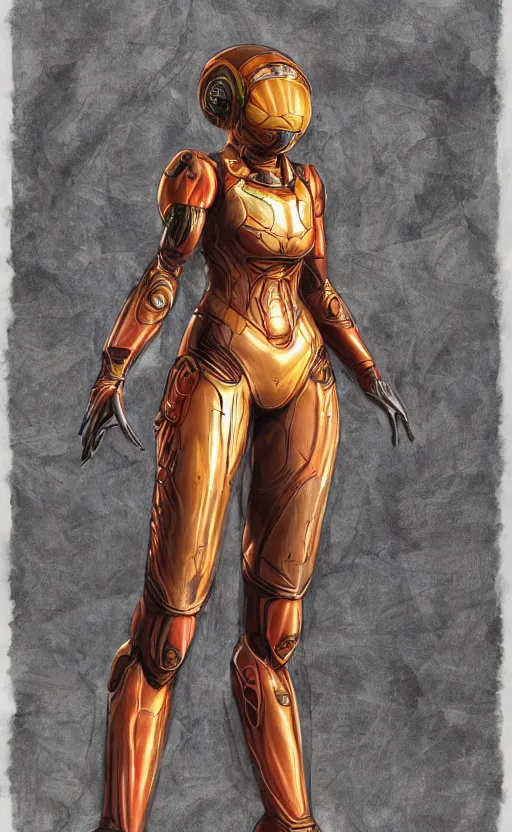 Image similar to samus aran bioorganic varia suit, energetic varia suit, full body portrait, highly detailed, intricate, concept art