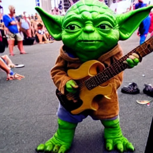 Image similar to Yoda playing guitar at Lollapalooza