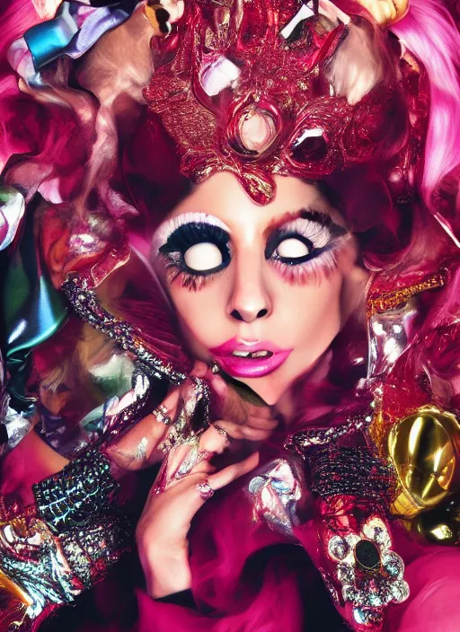 Image similar to lady gaga styled by david lachapelle posing in an expensive mansion setting , vogue magazine, Highly realistic. High resolution. Highly detailed. Dramatic. 8k.4k.