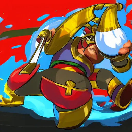 Prompt: king dedede as a league of legends champion. league of legends splash art. digital illustration. high quality. stylized. lots of detail. ultra high definition. 4 k.