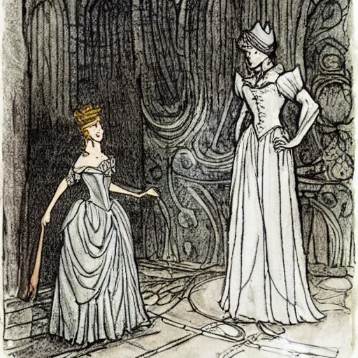 Prompt: cinderella at the ball by arthur rackham