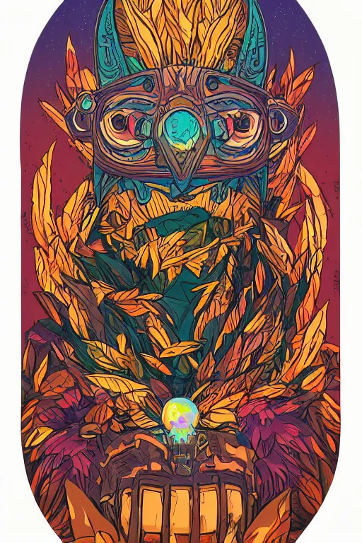 Image similar to animal mask totem roots flower tribal feather gemstone plant wood rock shaman vodoo video game vector cutout illustration vivid multicolor borderlands comics by josan gonzales and dan mumford radiating a glowing aura