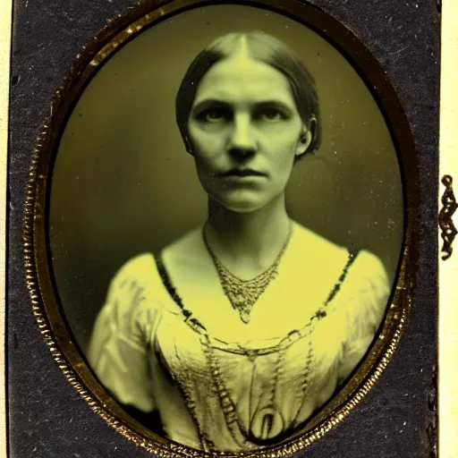 Image similar to daugerreotype of cthulhu high priestess. ambrotype of occult priestess. tintype of a beautiful woman