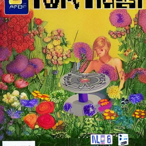 Image similar to Playstation one computer game cover art for a highly detailed flower arranging game, game of the year