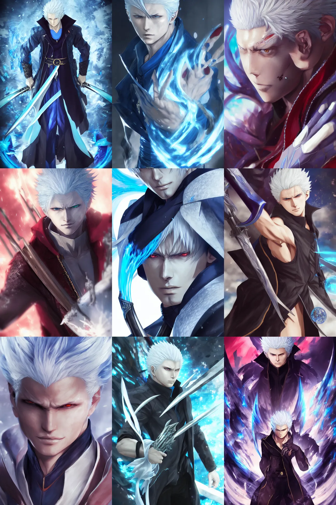 Vergil from devil may cry 5 in an anime art style