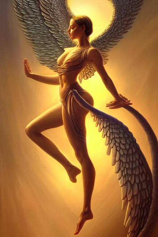 Prompt: angel doing yoga in temple, fantasy, intricate, elegant, highly detailed, digital painting, artstation, concept art, matte, sharp focus art by boris vallejo, smooth, sharp focus, illustration