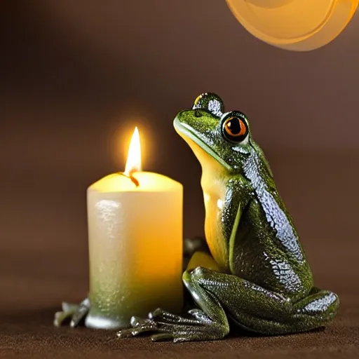 Image similar to intricate romantic candle light dinner of two frogs