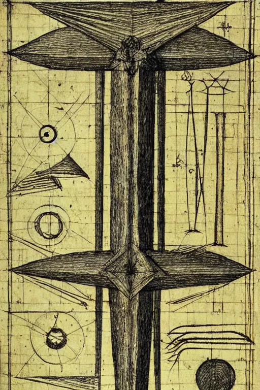 Image similar to design sheet of tools needed to summon a demon in an occult ritual by leonardo da vinci, blueprint page