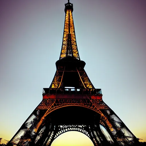 Image similar to eiffel tower flipped vertically, photorealistic, soft lighting