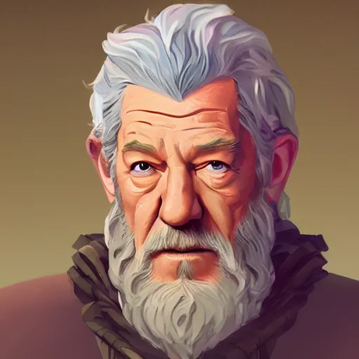 Image similar to Portrait of Ian McKellen as Zeus, the greek god, mattepainting concept Blizzard pixar maya engine on stylized background splash comics global illumination lighting artstation lois van baarle, ilya kuvshinov, rossdraws