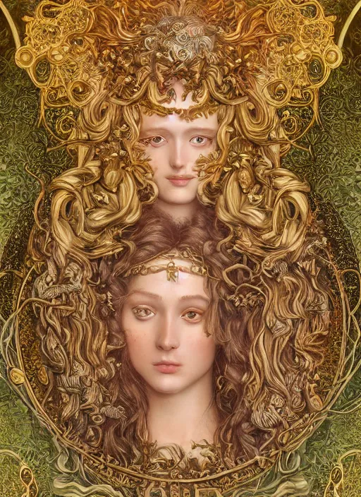 Image similar to ultradetailed ornate pre-raphaelite RPG illustration of a beautiful symmetric Medusa radiating a glowing aura wearing an art nouveau flowery armor with much decorum, digital airbrush painting, 3d rim light, hyperrealistic masterpiece, artstation, cgsociety, kodakchrome, golden ratio