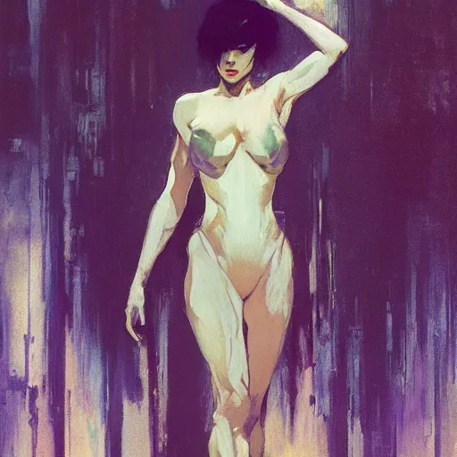 Image similar to ghost in the shell, intricate, elegant, highly detailed, greg manchess, mucha, liepke, ruan jia, jeffrey catherine jones, ridley scott