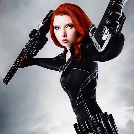 Image similar to A still photograph of Amouranth as Black Widow,