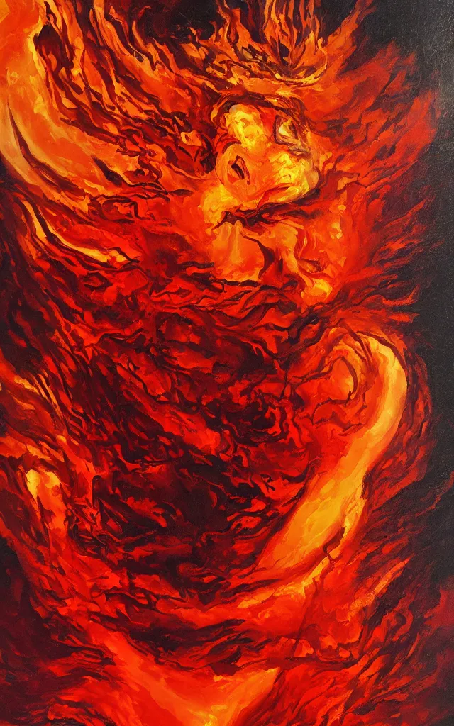 Prompt: red king of the amber mythos fallen celestial spirit, award winning oil painting, sharp color palette