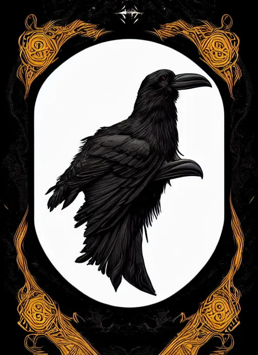 Image similar to warlock with the head of a raven, wind magic, exquisite details, black beard, white background, by studio muti