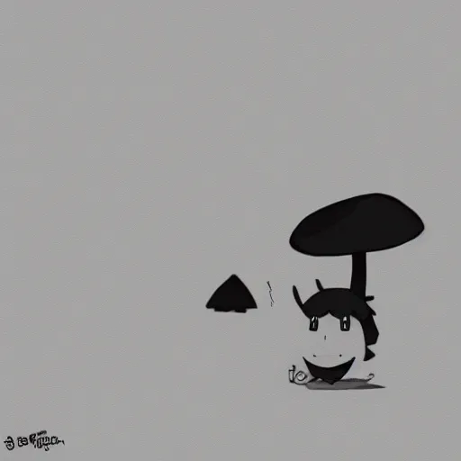 Image similar to grayscale cute void mushroom creature, pokemon, hayao miyazaki, digital art