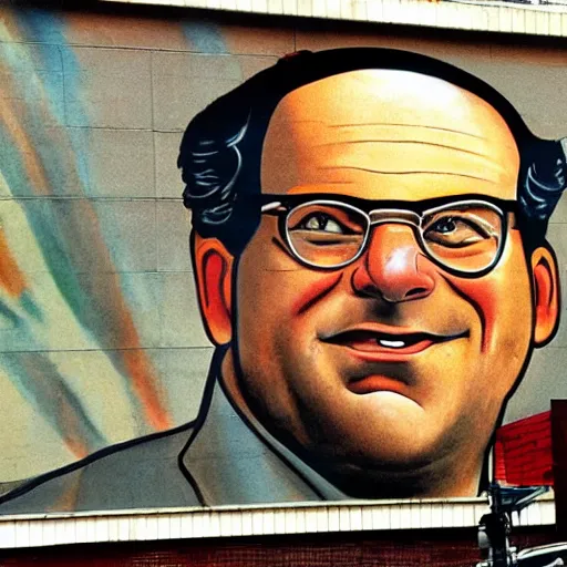 Image similar to photo of a socialist realist mural of george costanza