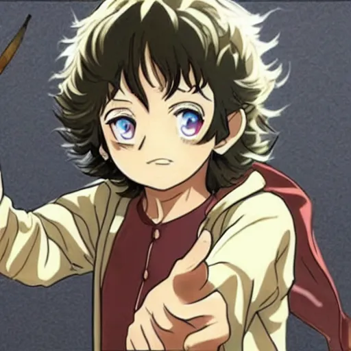 Image similar to frodo in an anime world, incredibly detailed, ultra realistic