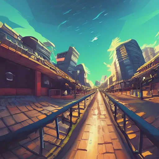 Prompt: street view, utopian!!!!! ( ( ( ( ( bustling ) ) ) ) ), trending on artstation, fisheye!!! lens