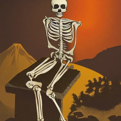 Prompt: portrait of a skeleton nurse sitting in a volcano