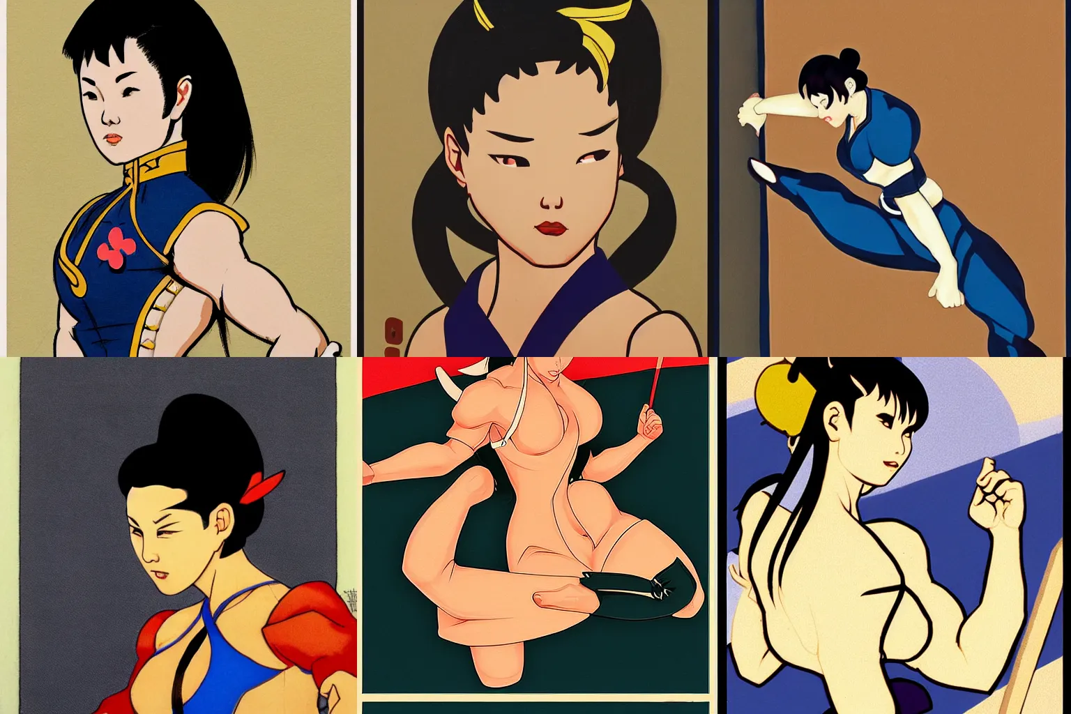 Prompt: Chun li, art by Will Barnet, trending on Artstation, highly detailed