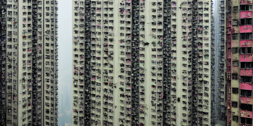 Image similar to a beautiful realistic image from old apartment buildings in hong kong, by zeng fanzhi