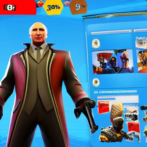 Image similar to vladimir putin as fortnite character, gameplay screenshot