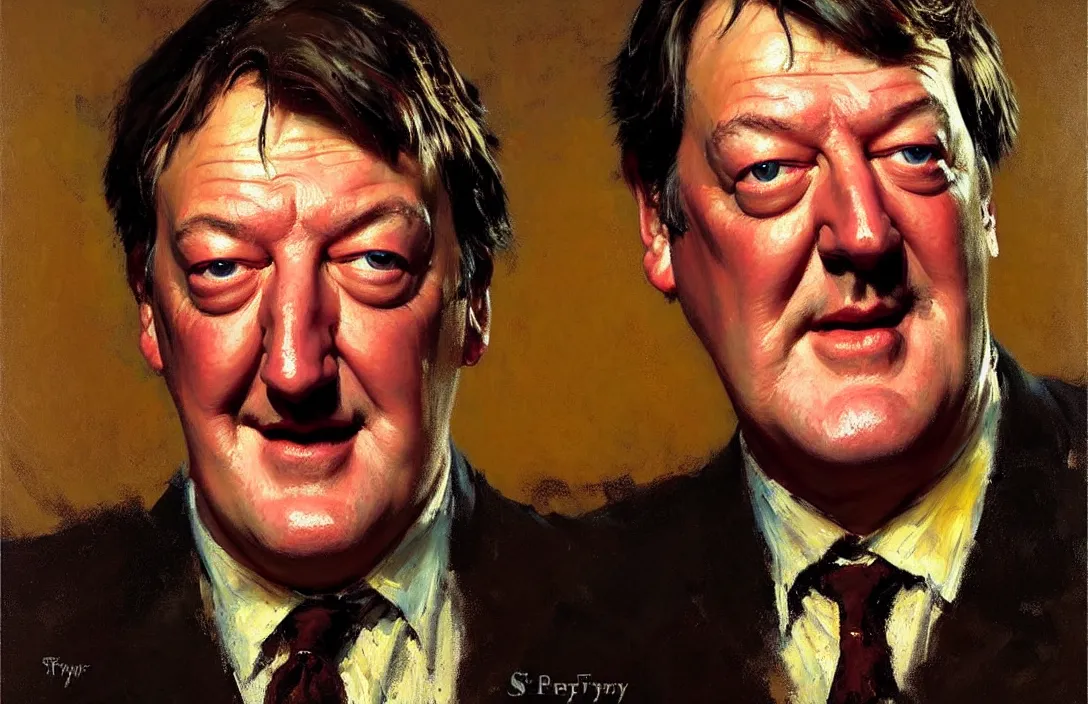 Image similar to portrait of stephen fry!!!!!!!!!!!!!!!!!!!!!!!!!!!, detailed face, detailed painting, epic lighting, by ilya repin, phil hale and kent williams