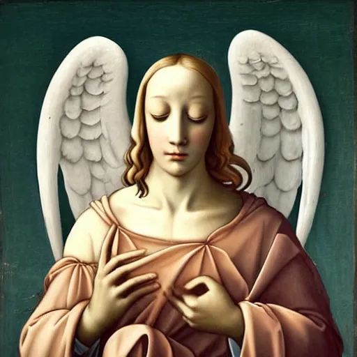 Image similar to renaissance painting portrait of white angel with clean narrow face like noface, 3 / 4, miracle light coming up from the head!!!!!! up and up!!!!!!, misty space, grace and blessing, by gucci maze, christianity, marble stone, glow effect, white background