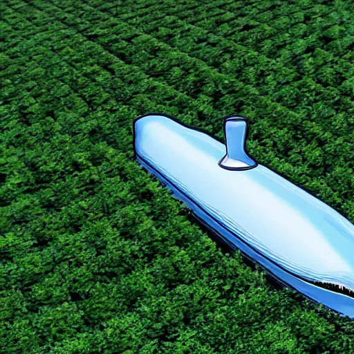 Prompt: drone footage of a submarine in a hedge maze