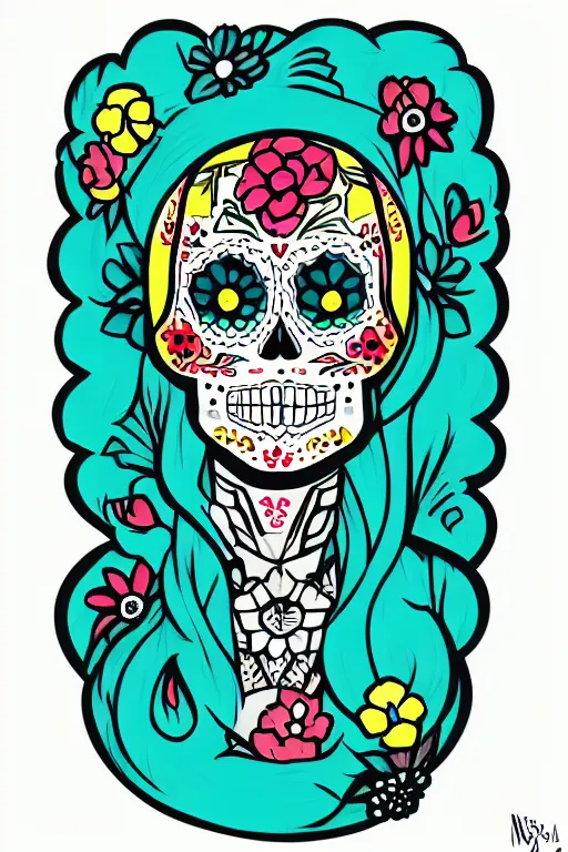 Image similar to illustration of a sugar skull day of the dead girl, art by noelle stevenson