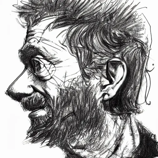 Image similar to a realistic yet scraggly portrait sketch of the side profile of a stern and sophisticated jamie hewlett, trending on artstation, intricate details, in the style of frank auerbach, in the style of sergio aragones, in the style of martin ansin, in the style of david aja, in the style of mattias adolfsson