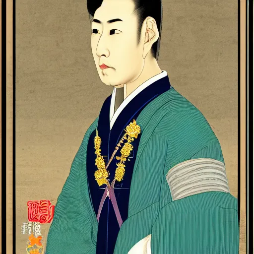 Prompt: sri sultan hamengkubuwono ix, utamaro kitagawa and raden saleh style