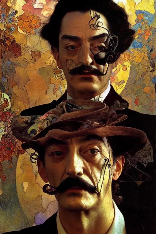 Image similar to Salvador Dali soft self-portrait. colorlpunk art and illustration by tian zi and craig mullins and WLOP and alphonse mucha, fantasy, intricate complexity, hyperrealism 8k