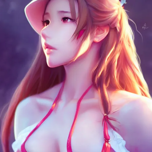 Image similar to face and body shot of aerith gainsborough by WLOP, rossdraws, Logan Cure, Mingchen Shen, BangkuART, sakimichan, yan gisuka, JeonSeok Lee, zeronis, Chengwei Pan on artstation