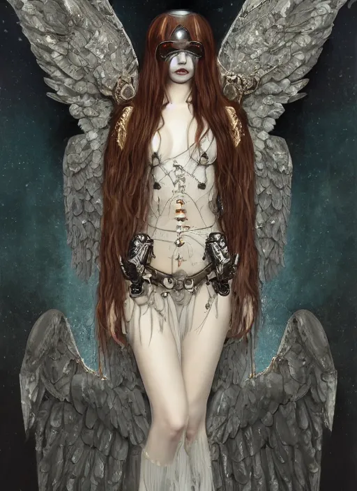 Image similar to portrait of cute beautiful young goth angel maiden with mechanical wings, cyberpunk, Warhammer 40000, gothic, highly detailed, artstation, illustration, art by Gustav Klimt