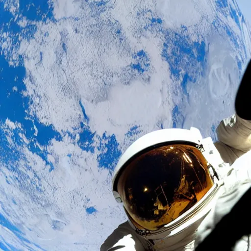 Image similar to an astronaut with a cracked helmet drifting away from the ship with a damaged earth in the background