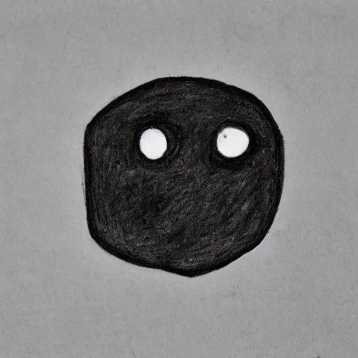 Prompt: primitive drawing of smiling circle face with thumb up hand and red eyes.