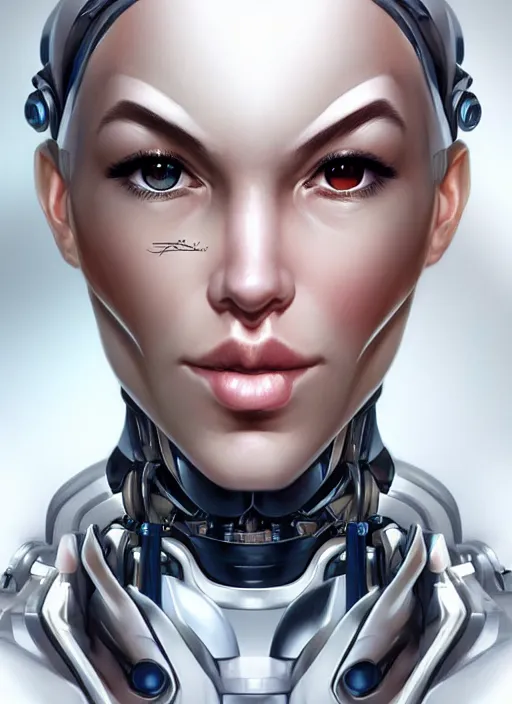 Prompt: portrait of a cyborg woman who turns her head to the (((((right))))) (((((left))))) by Artgerm,eyes closed , biomechanical, hyper detailled, trending on artstation