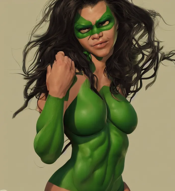 Image similar to madison beer as shehulk, au naturel, hyper detailed, digital art, trending in artstation, cinematic lighting, studio quality, smooth render, unreal engine 5 rendered, octane rendered